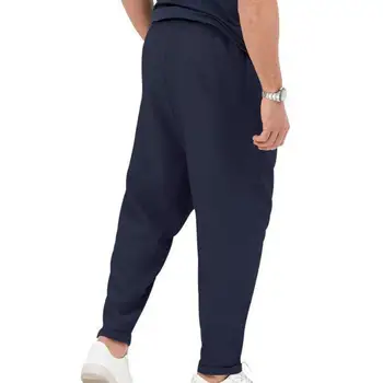 Мужчины Однотонные брюки Уличная одежда Шаровары Свободный крой Мужские однотонные брюки с эластичным поясом Карманы для ремня Эластичные  4