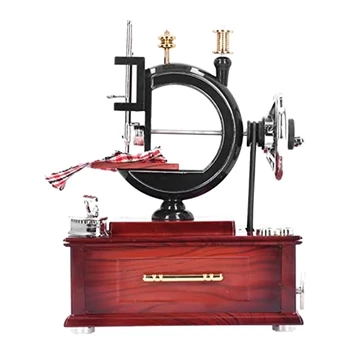  Музыкальная шкатулка в форме швейной машинки, винтажный мини в стиле ретро швейный часовой механизм, музыкальная шкатулка для украшения рабочего стола 14,8 х 12 х 20 см  10