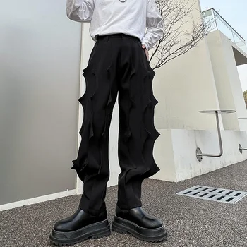 Новые мужские шаровары Черные модные уличные брюки в стиле хип-хоп Драпированные плиссированные эластичные брюки с зауженной талией  5