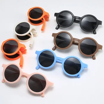 Новые складные солнцезащитные очки Детские зеркальные очки Ретро Круглая оправа Детские очки Корейские матовые солнцезащитные очки для мальчиков  10