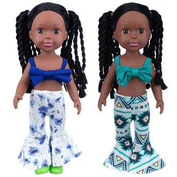 Новый 14-дюймовый Reborn Baby Doll Силиконовый розовый коса Tide Baby 35 см прямые волосы черная кожа американская девушка одевается кукла игрушка  5