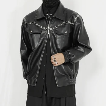 Оригинальная мужская одежда новая куртка мужское пальто нишевый дизайн короткое пальто тренд локомотив PU кожаная куртка  10