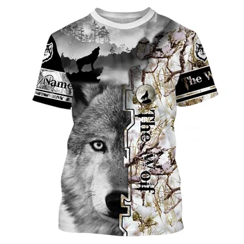 Персонализированное имя Охота на волка / оленя 3D Напечатанная мужская модная футболка Лето унисекс Повседневная футболка с коротким рукавом TX299  5