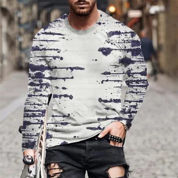 пестрый узор мужские винтажные футболки осень с длинным рукавом 3D-печатные уличные мужские футболки свободные оверсайз O-образные топы одежда  4