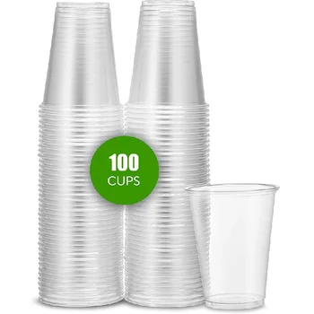  Пластиковые одноразовые прозрачные прочные чашки для питья (100 штук), прозрачные одноразовые пластиковые чайные чашки Кофейные чашки Украшение вечеринки по случаю дня рождения  5