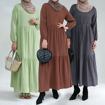 Повседневное мусульманское платье абайя Дубай Однотонный двухслойный хлопок Зимние африканские длинные платья для женщин Осенняя исламская одежда Кафтан  10
