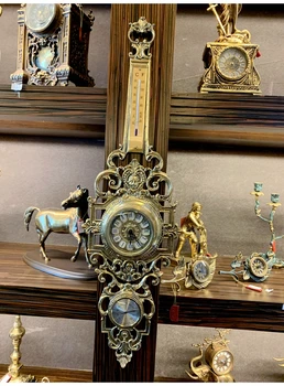  Полностью медная золотая полоса термометр гигрометр новый ретро настенные часы импорт из Европы  5