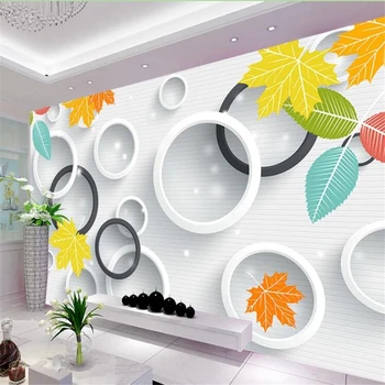 Пользовательские обои, свежий и элегантный 3D-круг, оставляет современную минималистичную гостиную, спальню, телевизор, фоновую стену, 3d papel de parede  5