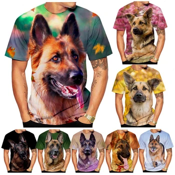 Последняя мода немецкая овчарка 3d печать футболка мужская летняя повседневная с коротким рукавом харадзюку собака топ  5