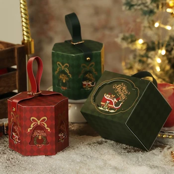  Рождественская бумажная подарочная коробка Коробка для упаковки конфет Apple Cookie с ручкой из полиуретана Украшение для рождественской вечеринки для новогодних товаров для дома  4