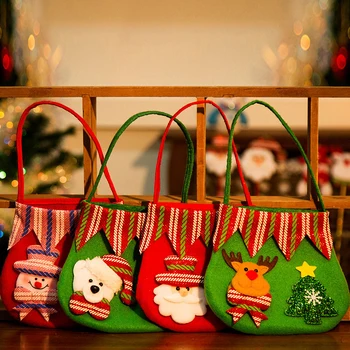 Рождественские украшения Мультфильм Санта-Клаус Снеговик Лось Подарочная сумка Счастливого Рождества Декор Детский подарочный пакет Конфетный мешок Рождественская сумка  5
