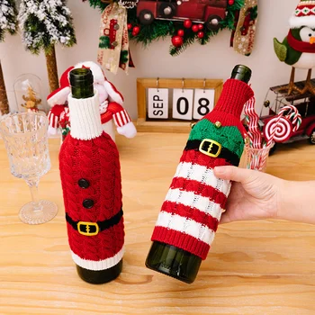  Рождественский набор крышек для бутылок вина Санта-Снеговик Плетеные сумки для бутылок вина для рождественской вечеринки Украшения обеденного стола Новогодние подарки  5