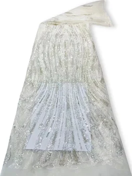 роскошный африканский жених пайетки кружевная ткань высокое качество дубай тяжелые бусины вышивка французский тюль кружево нигерийское свадебное платье  10