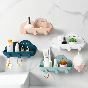 Самоклеящаяся облачная высококачественная мыльница Настенный сливной держатель для мыла Губка с 3 крючками для ванной комнаты  5