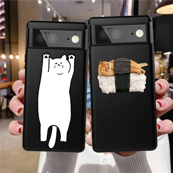 Симпатичный чехол для телефона Cat Sushi для Google Pixel 7a 7Pro 7 6a 6Pro для Pixel 5 5a 4a 5G 4XL 4 3XL 3 3a XL Черные мягкие чехлы из ТПУ  5