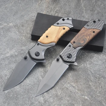 Складной нож Алюминиевый с деревянной ручкой Уличные ножи Походный нож Охота Карман для выживания Военный нож EDC Инструменты  3