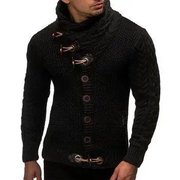Стильный вязаный свитер Однотонный моющийся мужской кардиган Свитер Slim Fit Кардиган с высоким воротником Свитер  5