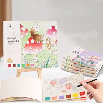Творческая акварельная книжка-раскраска, гуашь каракули, книга для рисования, детская книга для рисования, поставляется с красками, акварельной живописью  10