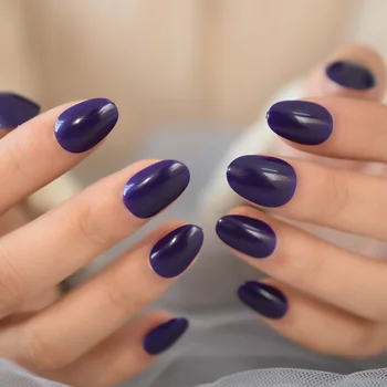 Темно-фиолетовый пресс на среднем ногте Взрослые искусственные накладные ногти Миндалевидная форма Поддельный ногтей Глянцевая поверхность  10
