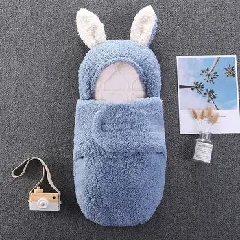  Теплый плюшевый зимний виселин с капюшоном для ушей кролика Спальный мешок Пеленание для коляски Детское пеленальное обертывание Одеяло для новорожденных  10