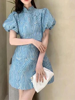  Улучшенный Cheongsam Tea Break Французский дизайн Высококачественное нишевое платье с пузырчатыми рукавами Женское платье весна и лето 2022 г. Новинка  10