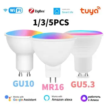  Умная лампочка Tuya WIFI Zigbee GU10 / GU5.3 / MR16 RGB с регулируемой яркостью 5 Вт светодиодная лампа Alexa Google Home Alice / прожектор с голосовым управлением  10