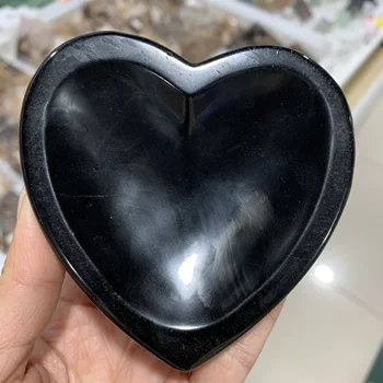 Чаша в форме сердца из натурального черного обсидиана для витрины с исцеляющими камнями  5