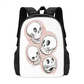 Четыре черепа в пастельно-розовом рюкзаке для студента школьный ноутбук дорожная сумка жуткий жуткий эмо пастель готический розовый черный белый черепа  10