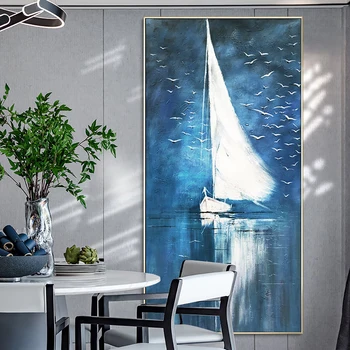  чистая ручная роспись маслом отель офис коридор висячая живопись большая абстрактная парусная лодка гостиная декоративные картины  5