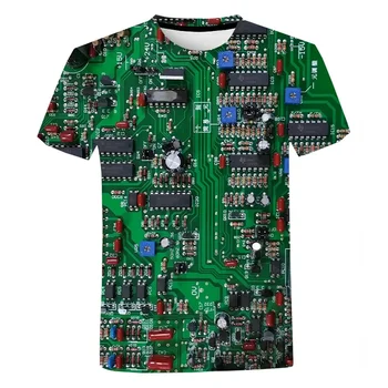  Шаблон печатной платы 3D-печатная летняя мужская футболка Креативная повседневная электронная чип с коротким рукавом Harajuku Street Хип-хоп топ  4