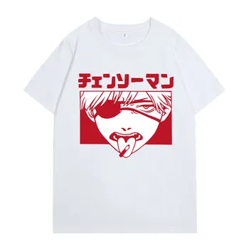 Япония Аниме Бензопила Человек Denji Графическая футболка Мужчины Женщины Манга Ретро Повседневные Готические футболки Лето Негабаритная высококачественная футболка  4
