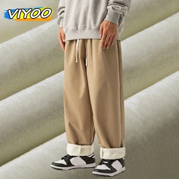 Япония Мужская осень Y2K Новый толстый плюс бархат мешковатые широкие штанины мягкие брюки брюки спортивные штаны для мужчин пара корейская зимняя одежда  5
