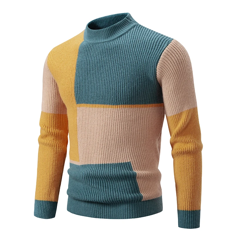 Мужской новый осенне-зимний повседневный свитер с высоким воротником вязаный пуловер топы