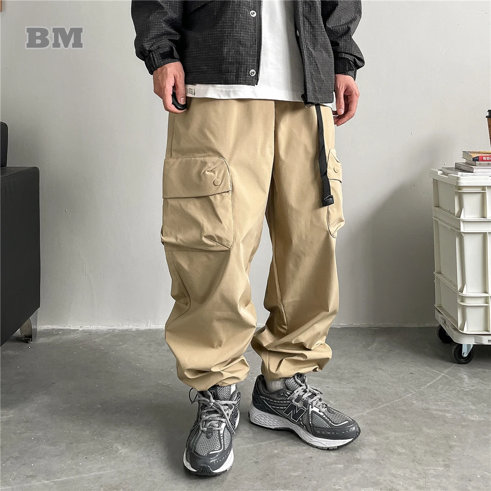  На открытом воздухе Японский тренд Быстросохнущие брюки-карго Мужчины Корейская уличная одежда Свободные прямые брюки Harajuku Модные повседневные брюки Мужской