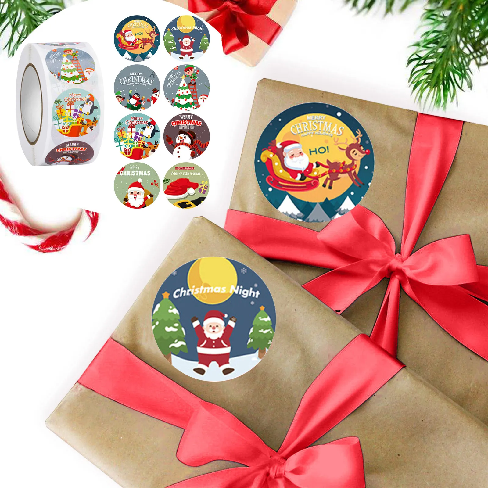 Рождественские наклейки 1 рулон 500 сообщений Санта-Клаус Счастливые лица Рождественские детские наклейки Наклейки для игрушек Подарки Ремесла Украшения