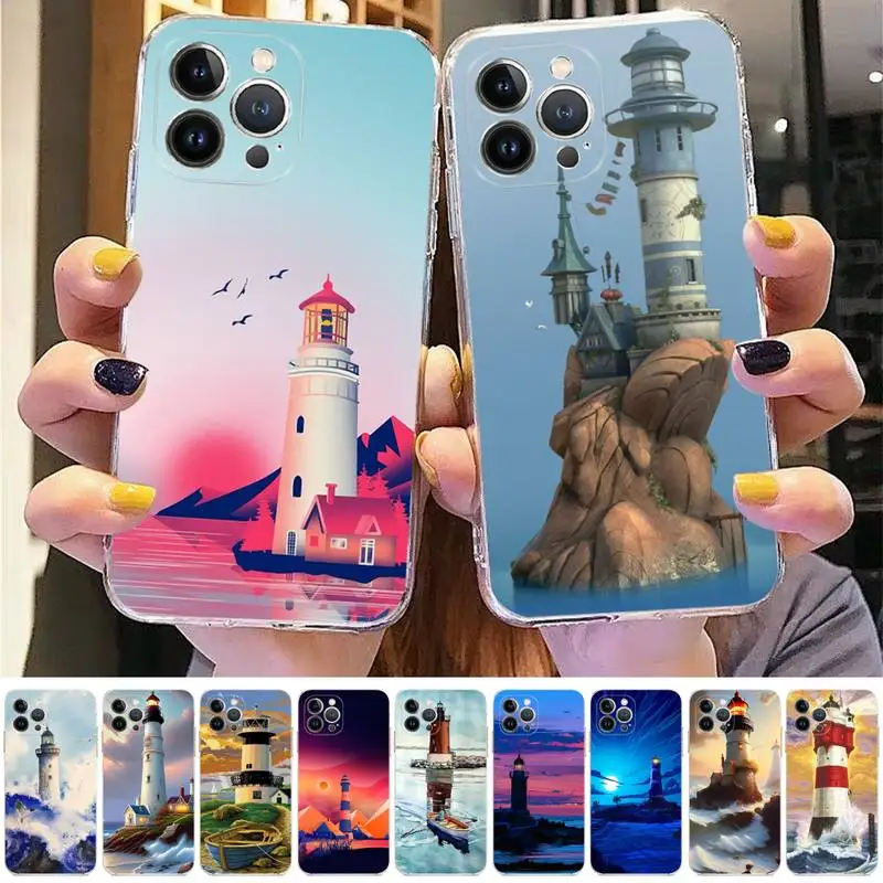 Чехол для телефона с ручной росписью Lighthouse для iPhone 8 7 6 6S Plus X SE 2020 XR XS 14 11 12 13 Mini Pro Max Чехол для мобильного телефона